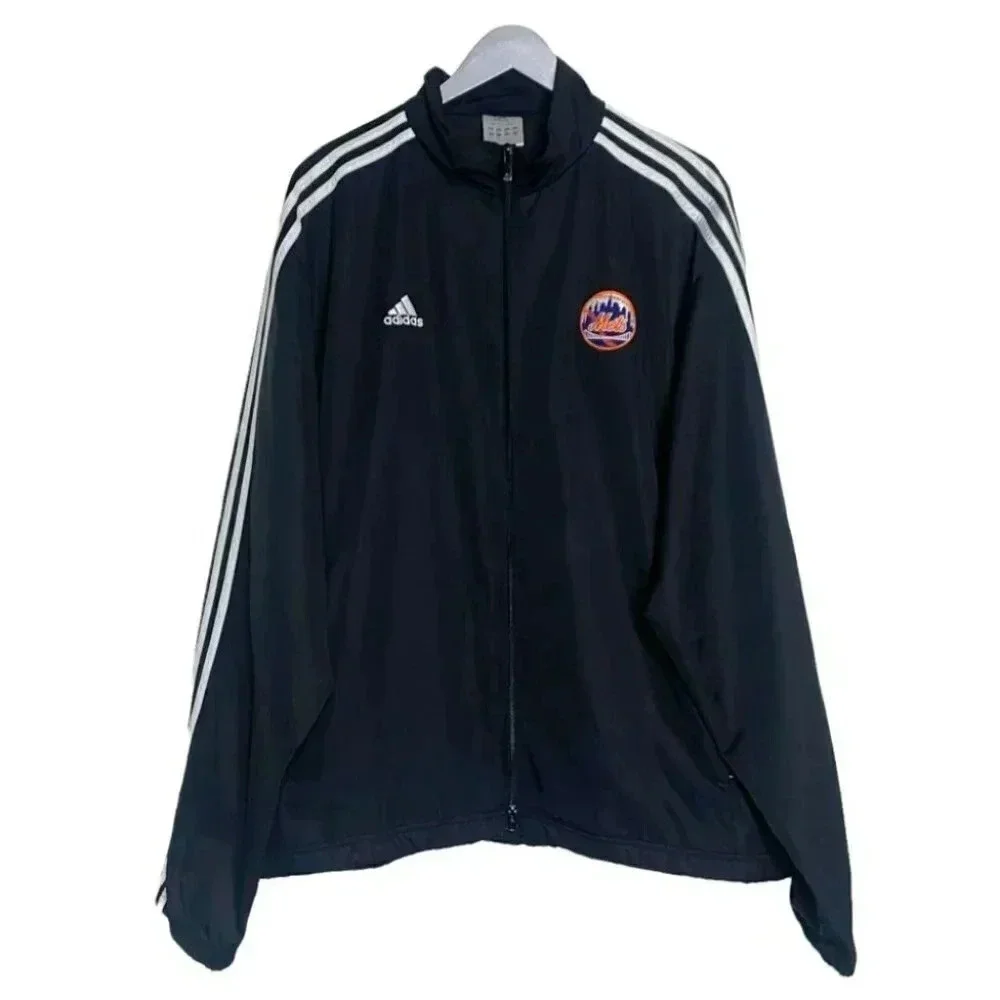 Adidas NY Mets Track Jacket 2XL Black MLB Climalite Full Zip 3-Stripes Mens - Picture 2 of 7